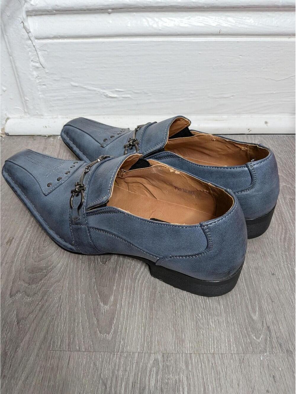 Alberto Fellini Shoes Mens Size 6.5 Blue Slip On Studded Cross Dress Oxford - Picture 5 of 10